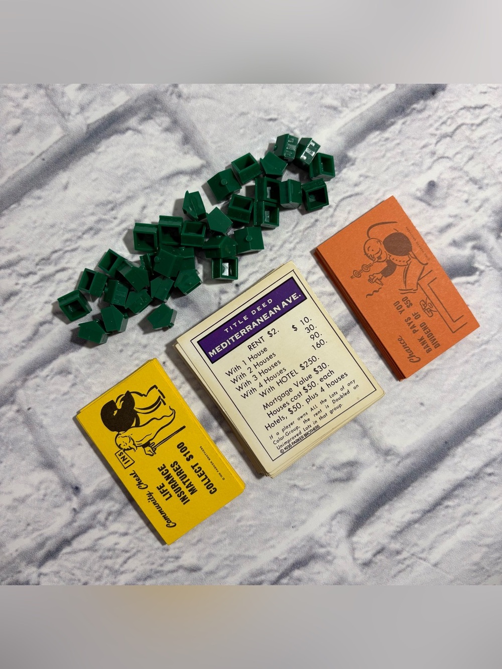 Vintage 1930’s-1950’s Monopoly replacement cards, houses, & dice